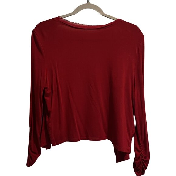 Grace Sweater Womens Large Red Ruffle Long cinched sleeve Spandex Rayon soft - Picture 3 of 9